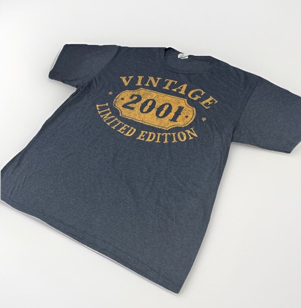 Port & Company Vintage 2001 Limited Edition Graphic T-Shirt Navy Blue Large L